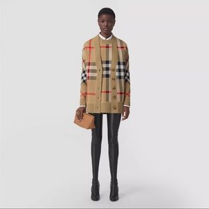 BURBERRY Check Technical Wool Jacquard Cardigan